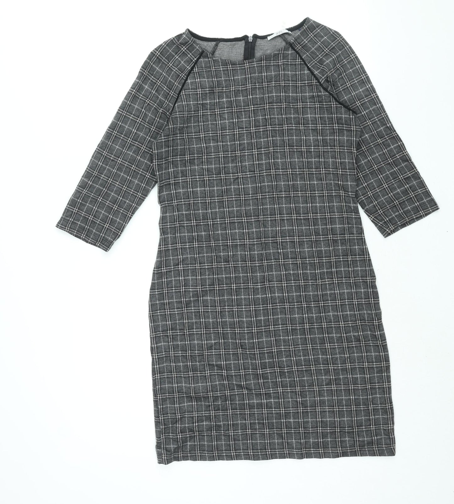 EDC Womens Grey Check Polyester Shift Size M Round Neck Zip