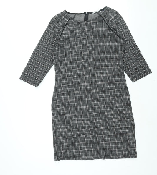 EDC Womens Grey Check Polyester Shift Size M Round Neck Zip