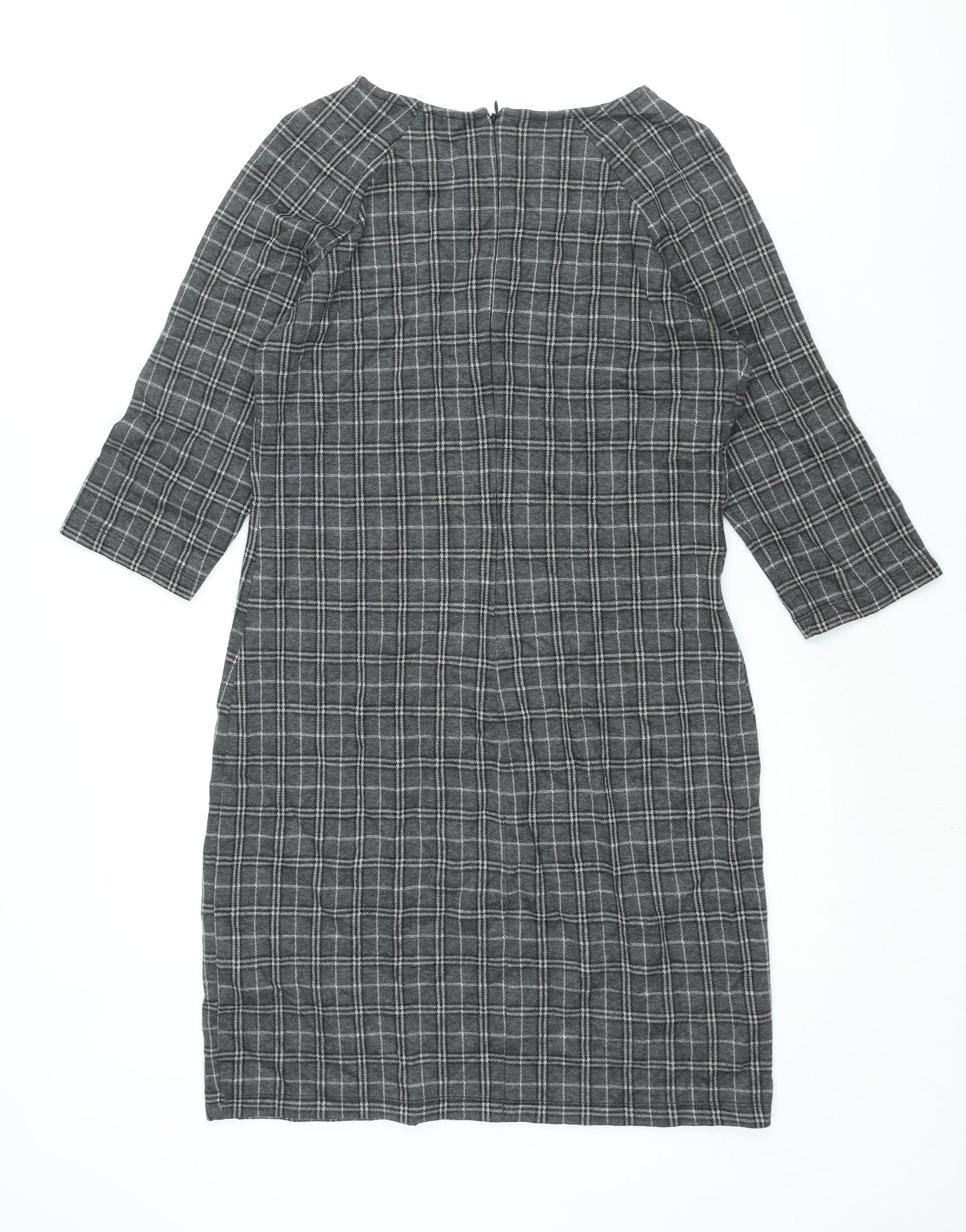 EDC Womens Grey Check Polyester Shift Size M Round Neck Zip