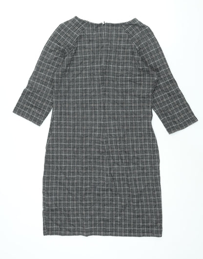 EDC Womens Grey Check Polyester Shift Size M Round Neck Zip