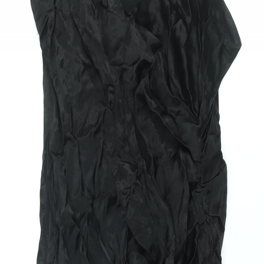Stradivarius Womens Black Viscose Slip Dress Size L V-Neck Zip - Side Slit