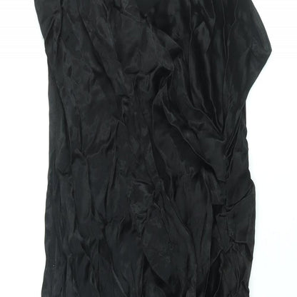 Stradivarius Womens Black Viscose Slip Dress Size L V-Neck Zip - Side Slit