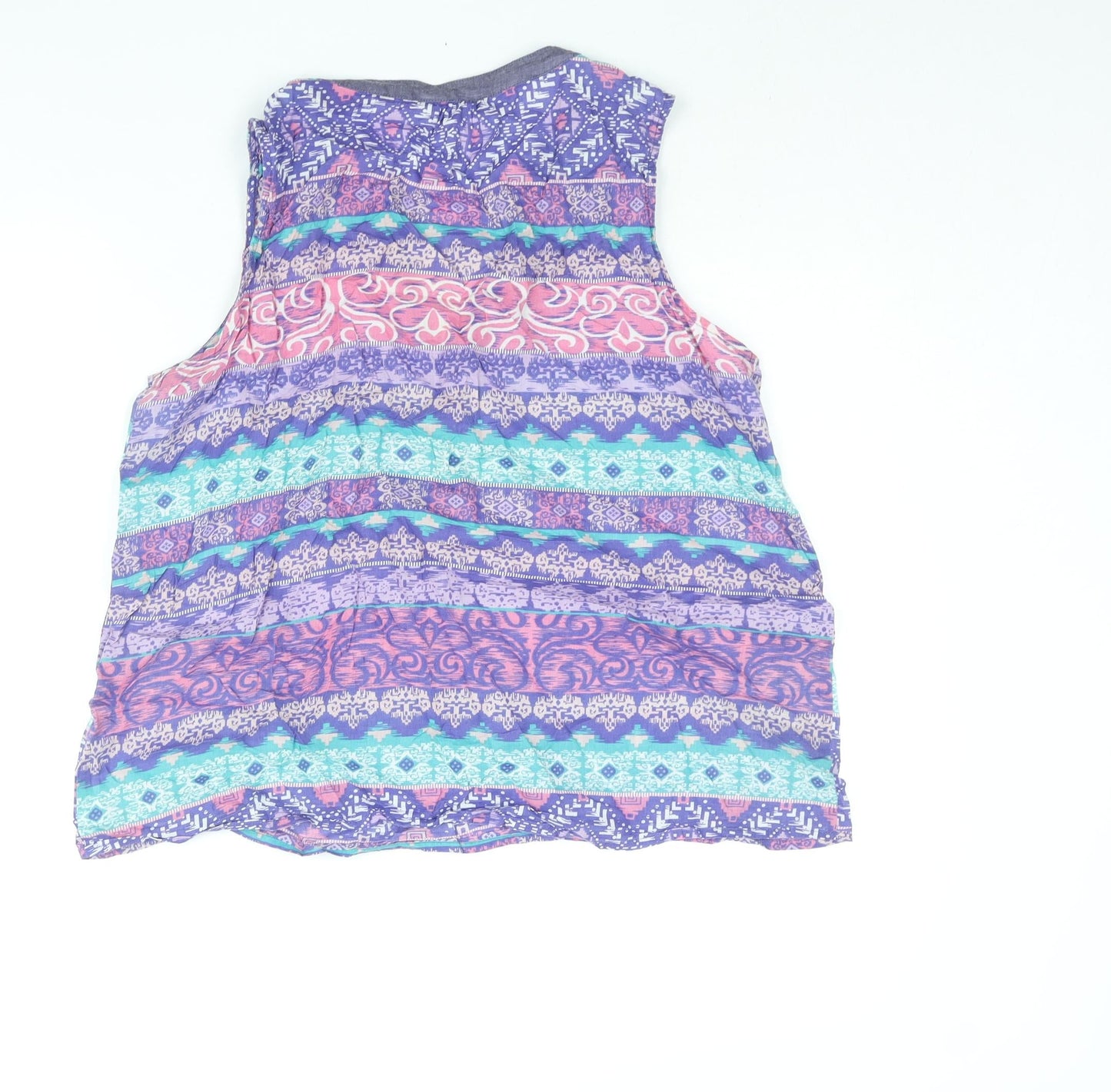 M&Co Womens Purple Geometric Cotton Basic Blouse Size 16 V-Neck