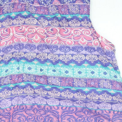 M&Co Womens Purple Geometric Cotton Basic Blouse Size 16 V-Neck