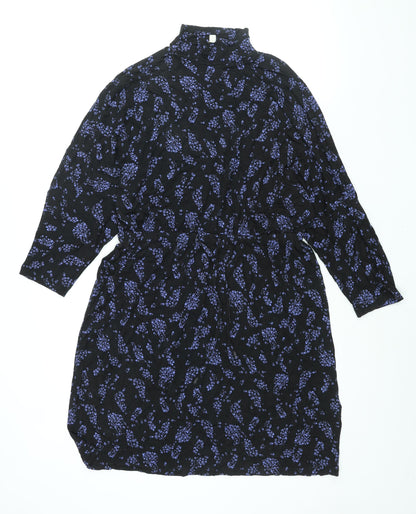 Monsoon Womens Black Geometric Viscose Shift Size M Mock Neck Pullover - Drawstring Waist