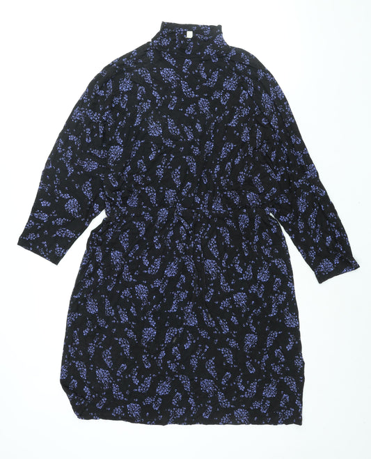 Monsoon Womens Black Geometric Viscose Shift Size M Mock Neck Pullover - Drawstring Waist