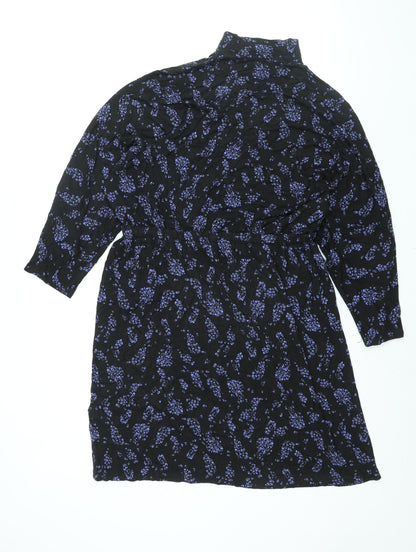 Monsoon Womens Black Geometric Viscose Shift Size M Mock Neck Pullover - Drawstring Waist