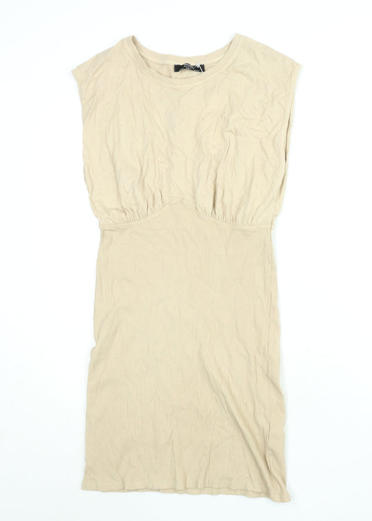 Bershka Womens Beige Cotton Shift Size L Round Neck Pullover