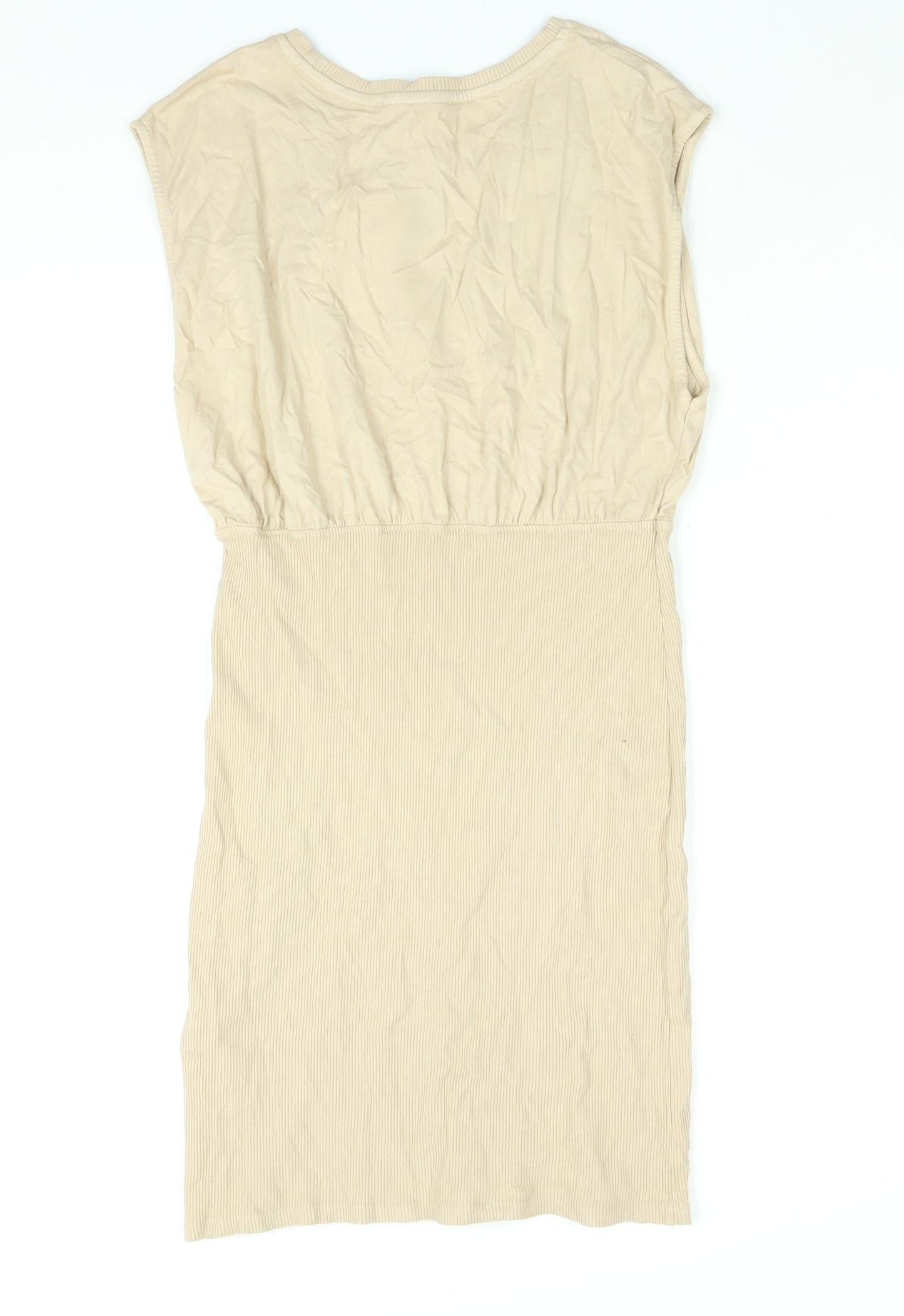 Bershka Womens Beige Cotton Shift Size L Round Neck Pullover