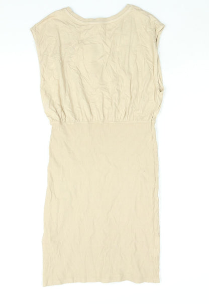 Bershka Womens Beige Cotton Shift Size L Round Neck Pullover