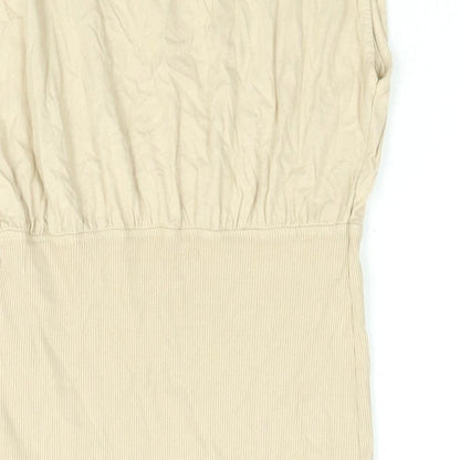 Bershka Womens Beige Cotton Shift Size L Round Neck Pullover