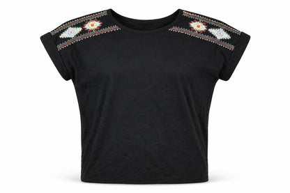 Brave Soul Womens Black Polyester Basic Blouse Size S Round Neck - Embroidered