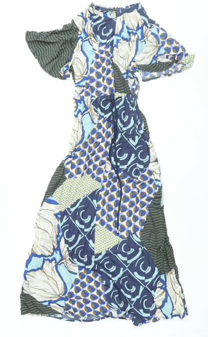 NEXT Womens Multicoloured Geometric Viscose Shift Size 14 Mock Neck Zip - Drawstring Waist