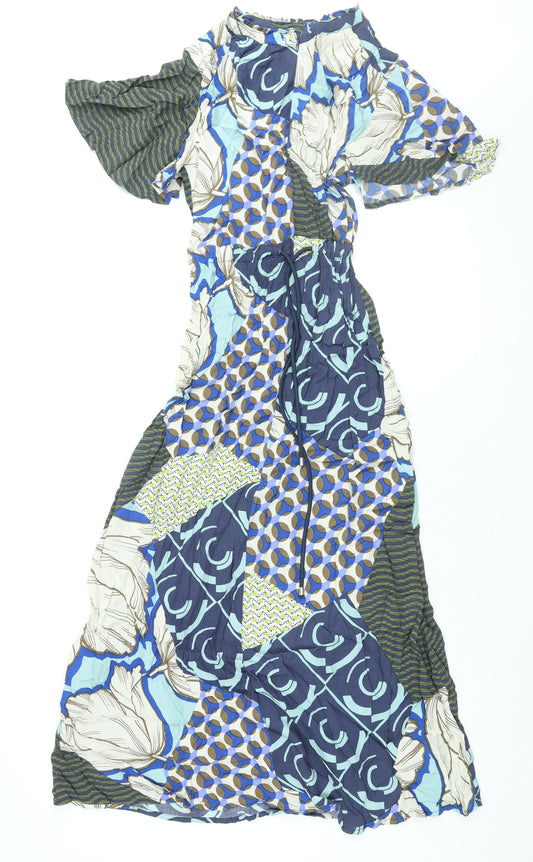 NEXT Womens Multicoloured Geometric Viscose Shift Size 14 Mock Neck Zip - Drawstring Waist