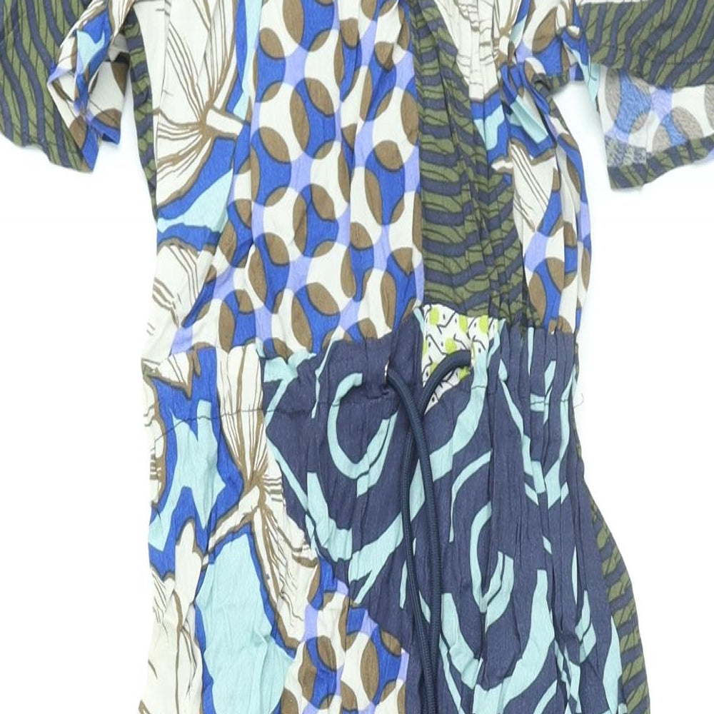 NEXT Womens Multicoloured Geometric Viscose Shift Size 14 Mock Neck Zip - Drawstring Waist