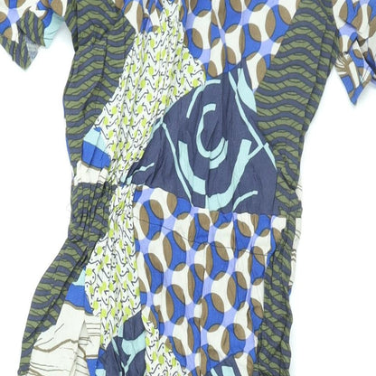 NEXT Womens Multicoloured Geometric Viscose Shift Size 14 Mock Neck Zip - Drawstring Waist