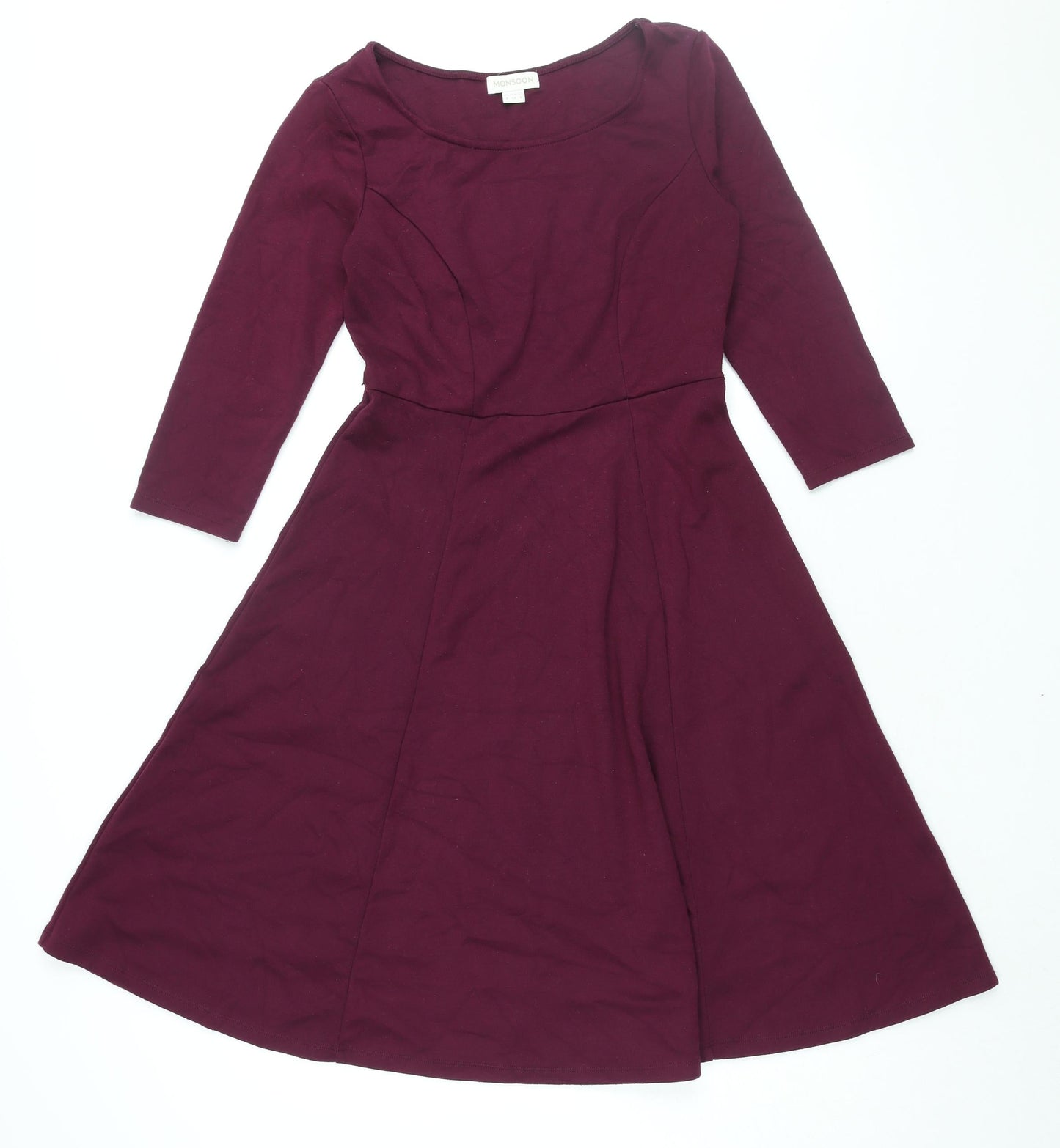 Monsoon Womens Purple Polyester Fit & Flare Size 8 Round Neck Zip