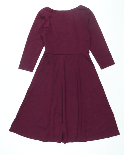 Monsoon Womens Purple Polyester Fit & Flare Size 8 Round Neck Zip