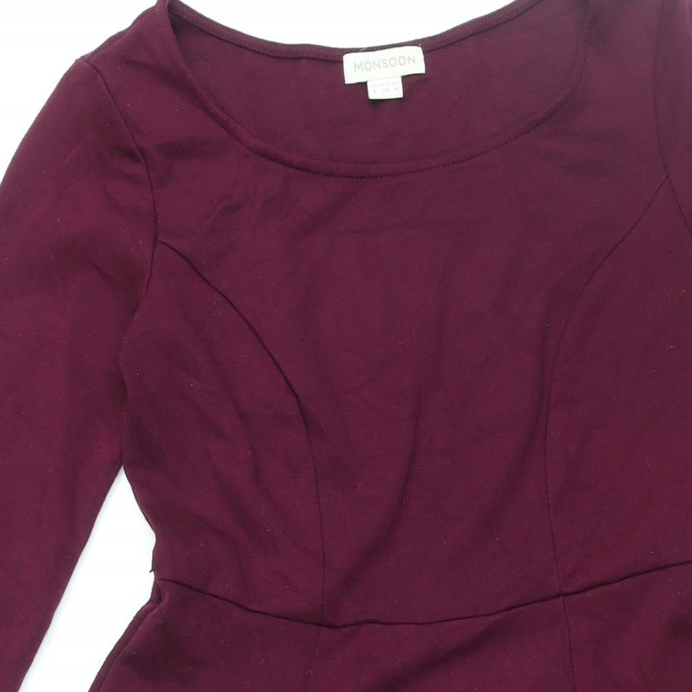 Monsoon Womens Purple Polyester Fit & Flare Size 8 Round Neck Zip