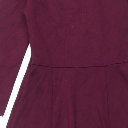 Monsoon Womens Purple Polyester Fit & Flare Size 8 Round Neck Zip