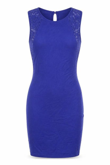 Divided by H&M Womens Blue Viscose Bodycon Size 6 Round Neck Button - Lace Detail