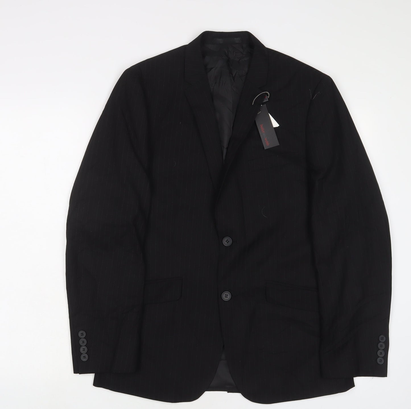 Butler & Web Mens Black Striped Polyester Jacket Suit Jacket Size 36 Regular