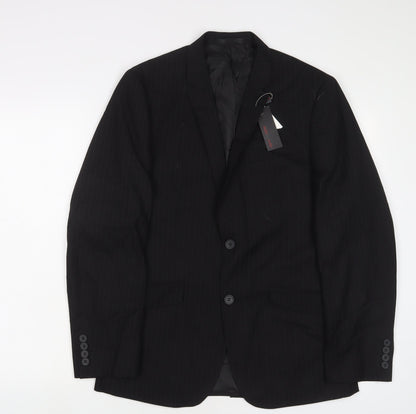Butler & Web Mens Black Striped Polyester Jacket Suit Jacket Size 36 Regular