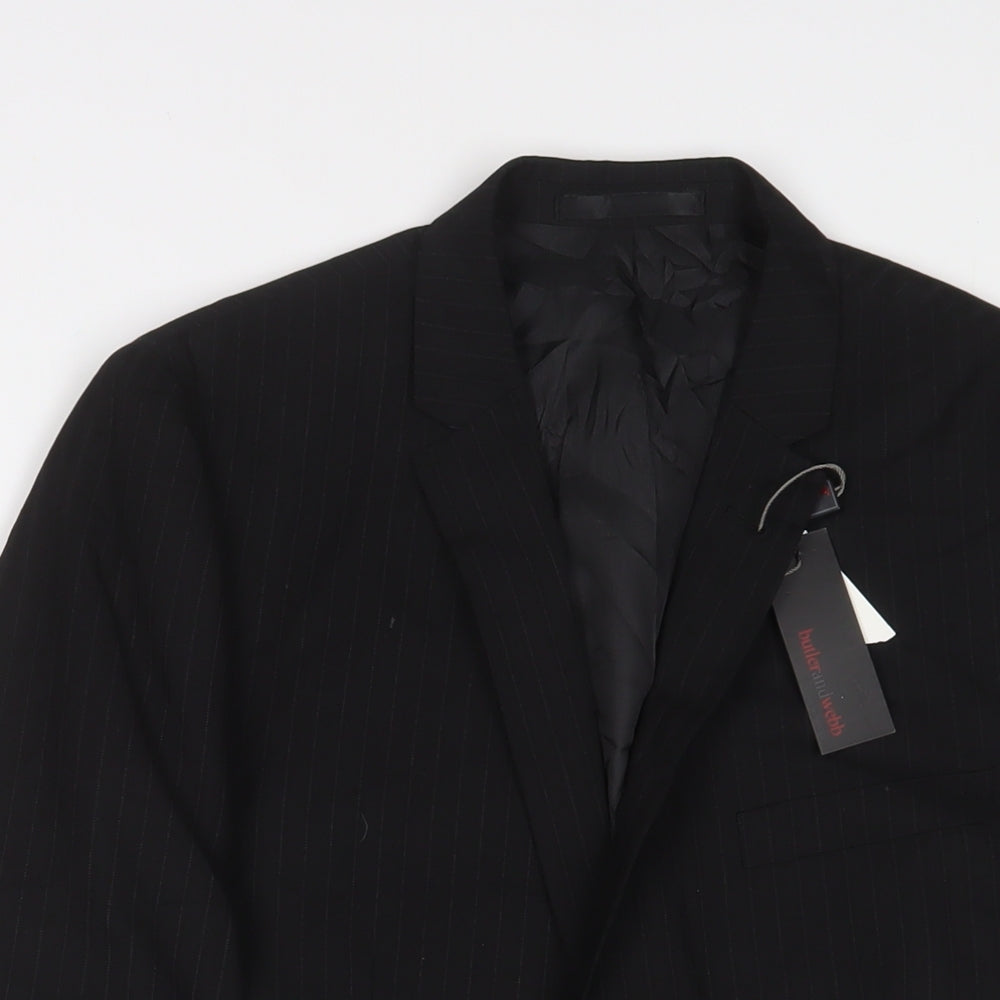 Butler & Web Mens Black Striped Polyester Jacket Suit Jacket Size 36 Regular