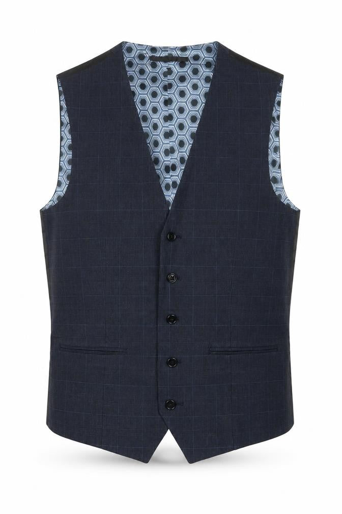 Next Mens Blue Plaid Polyester Jacket Suit Waistcoat Size 38 Regular