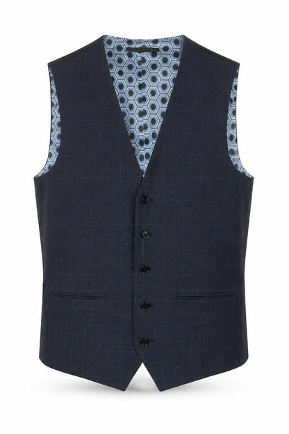Next Mens Blue Plaid Polyester Jacket Suit Waistcoat Size 38 Regular
