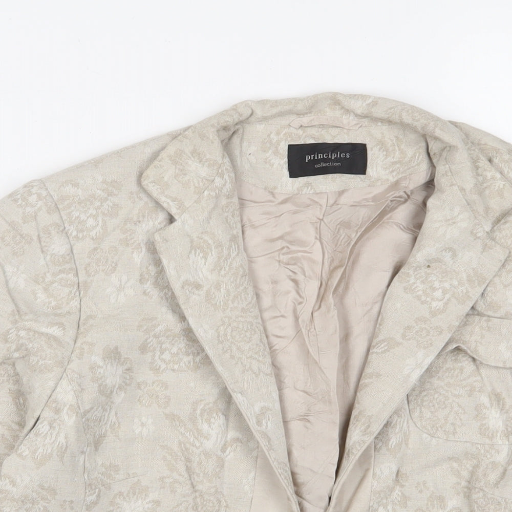 Principles Womens Beige Geometric Jacket Blazer Size 12 Hook & Eye