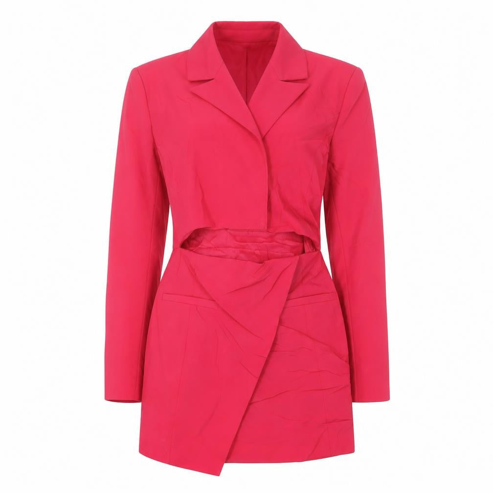 Zara Womens Pink Polyester Jacket Dress Size S V-Neck Zip
