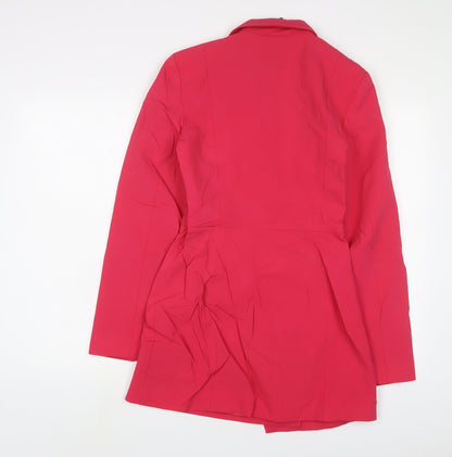 Zara Womens Pink Polyester Jacket Dress Size S V-Neck Zip