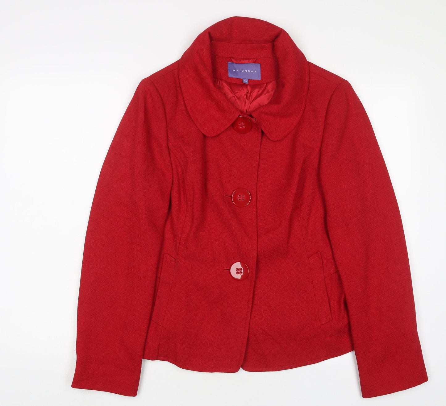 Autonomy Womens Red Jacket Blazer Size 14 Button