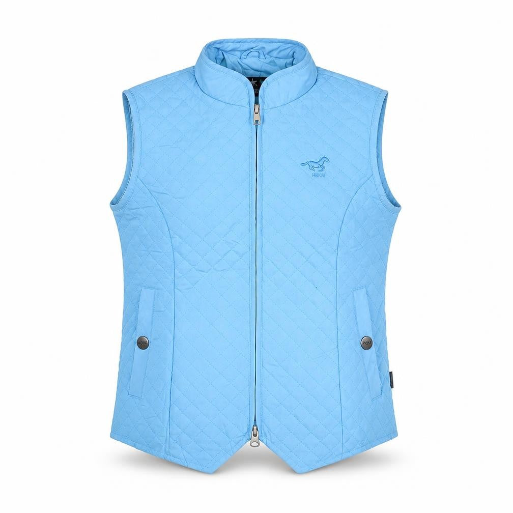 Front view of HKM boys’ blue gilet jacket, size 12, years zip - horse riding