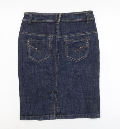 NEXT Womens Blue Cotton Blend Bandage Skirt Size 8 Zip