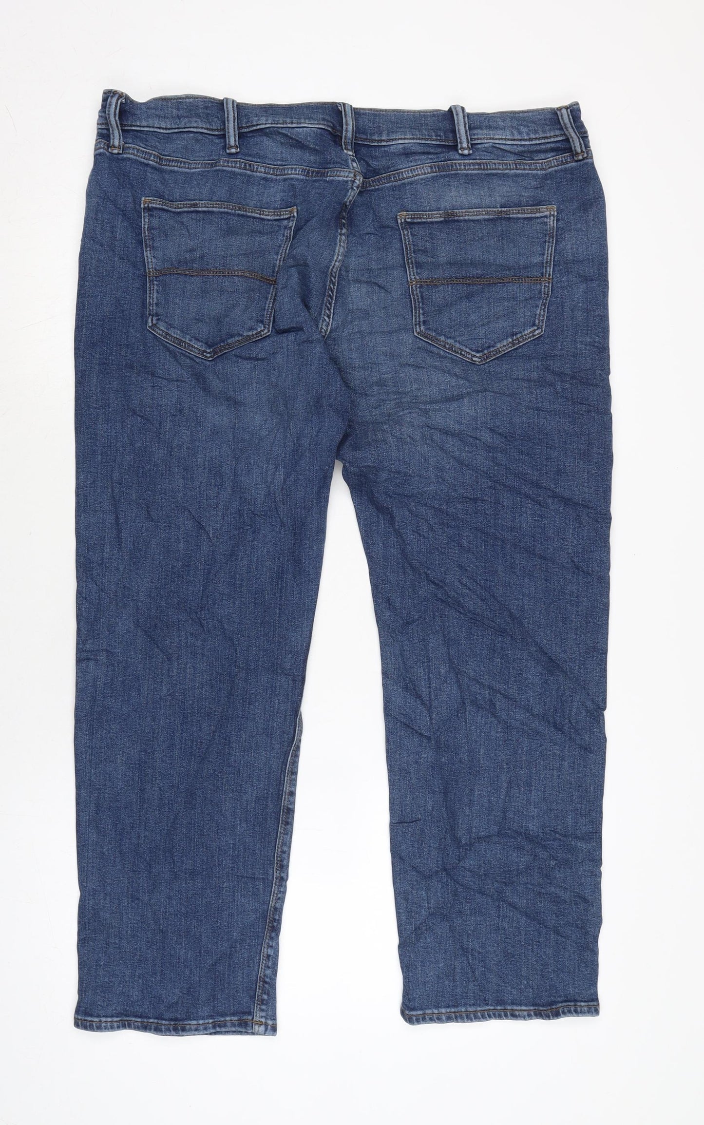 Marks and Spencer Mens Blue Cotton Straight Jeans Size 38 in L28 in Regular Zip