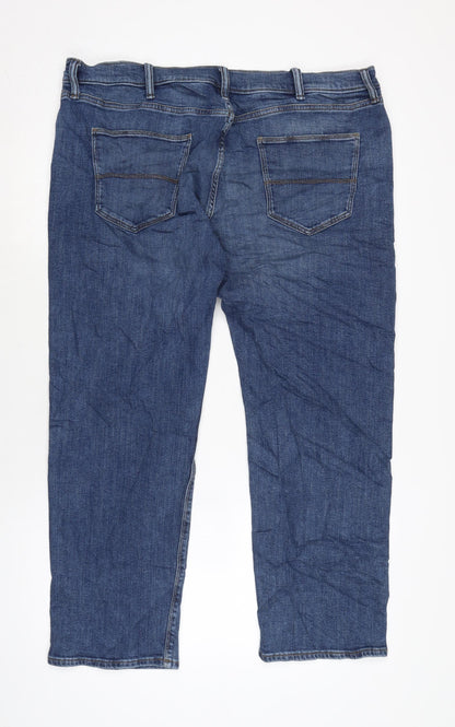 Marks and Spencer Mens Blue Cotton Straight Jeans Size 38 in L28 in Regular Zip