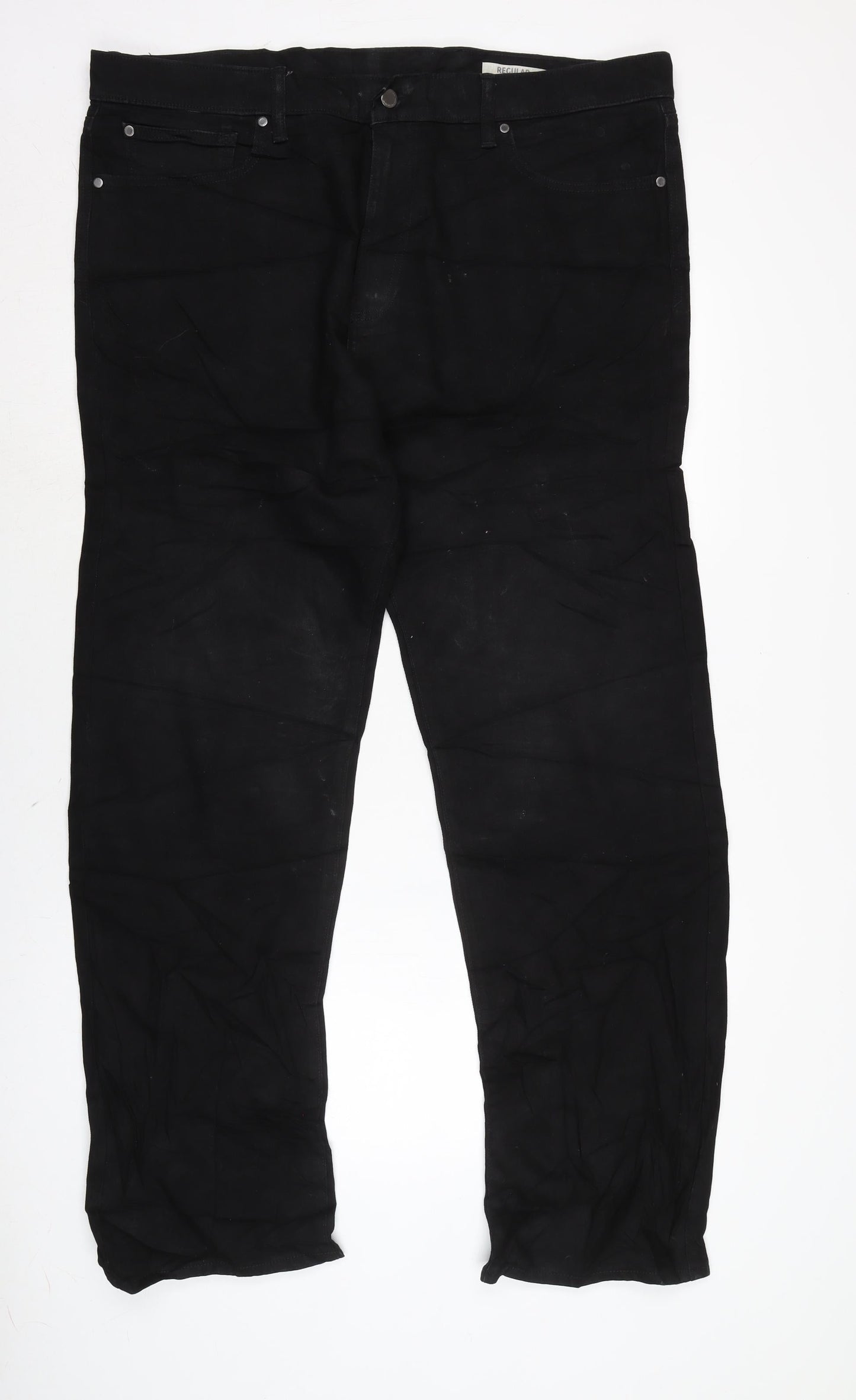 Marks and Spencer Mens Black Cotton Straight Jeans Size 3XL L33 in Regular Zip