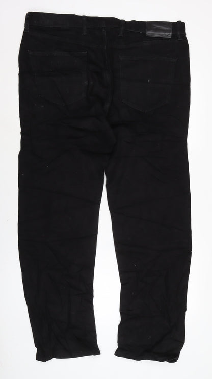 Marks and Spencer Mens Black Cotton Straight Jeans Size 3XL L33 in Regular Zip