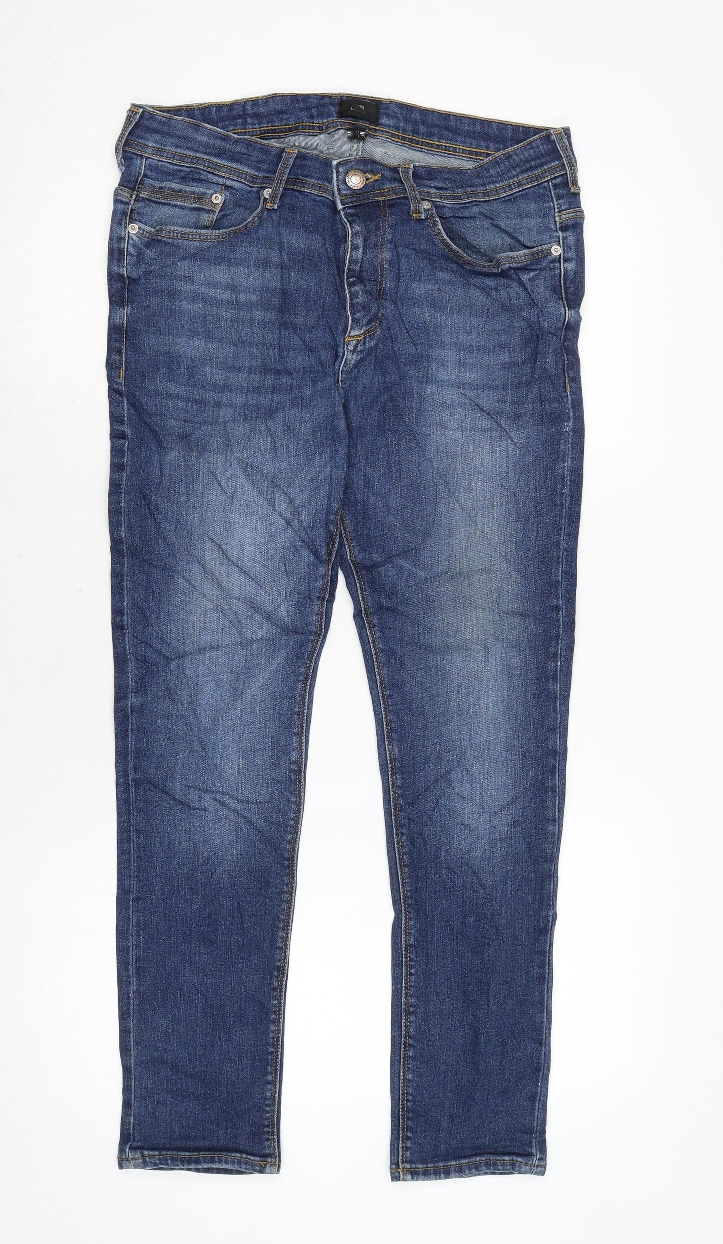 Mens UK Size 30 in River Island Regular Fit Straight Blue Jeans