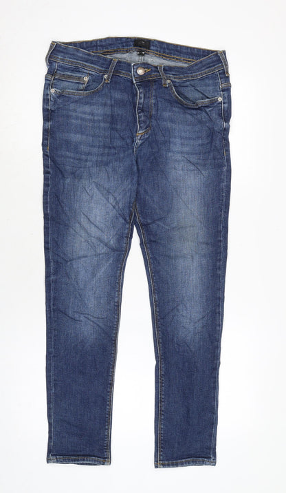Mens UK Size 30 in River Island Regular Fit Straight Blue Jeans