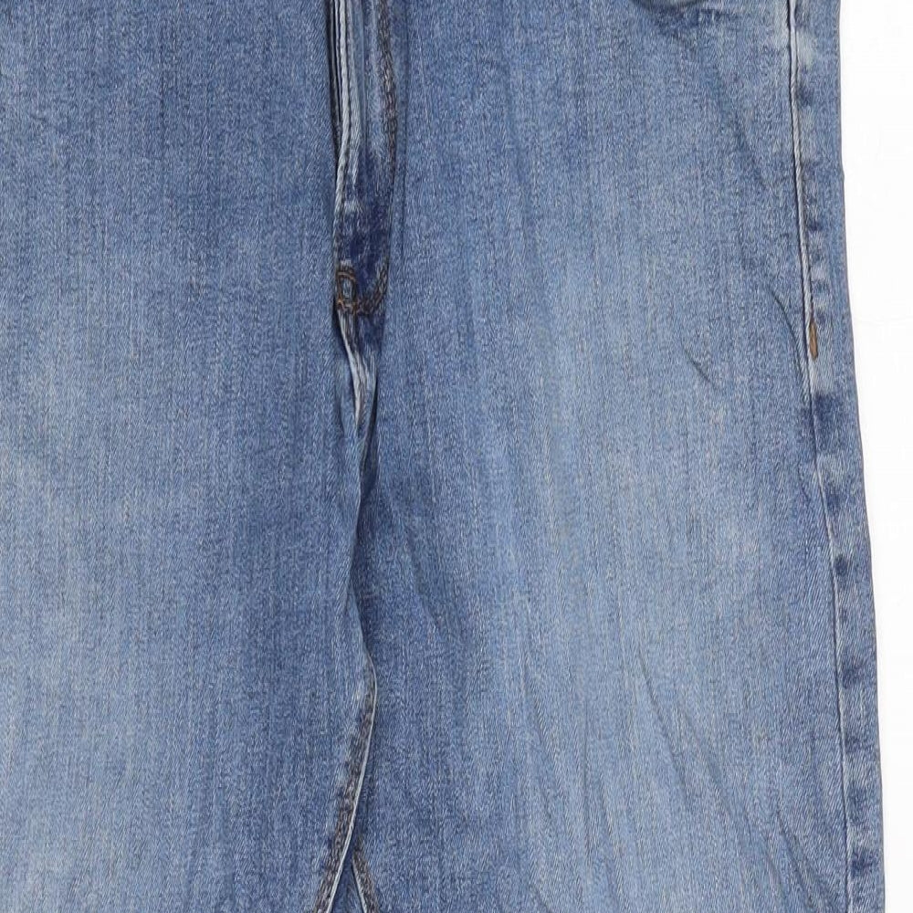 Marks and Spencer Mens Blue Herringbone Cotton Blend Straight Jeans Size 36 in L26 in Regular Zip