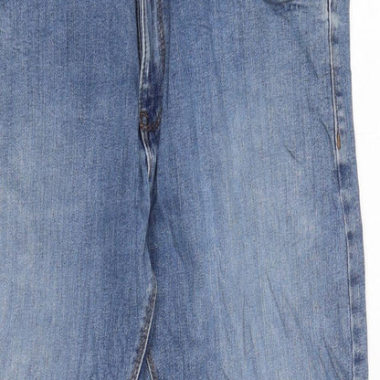 Marks and Spencer Mens Blue Herringbone Cotton Blend Straight Jeans Size 36 in L26 in Regular Zip