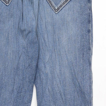 Marks and Spencer Mens Blue Herringbone Cotton Blend Straight Jeans Size 36 in L26 in Regular Zip