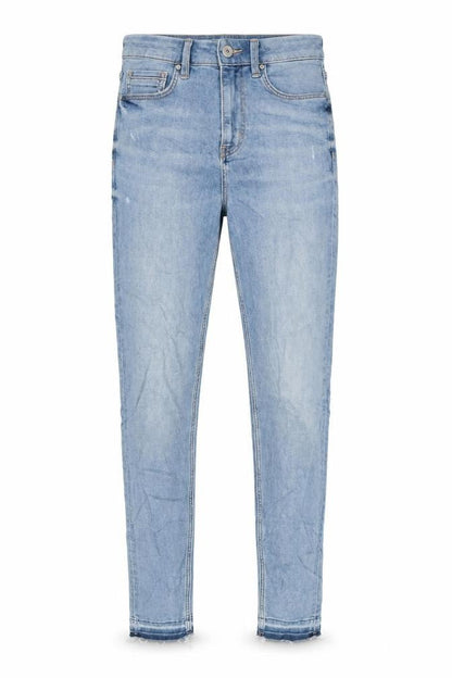 Marks & Spencer Womens Blue Cotton Blend Tapered Jeans Size 8 L29 in Regular Zip - Raw Hem