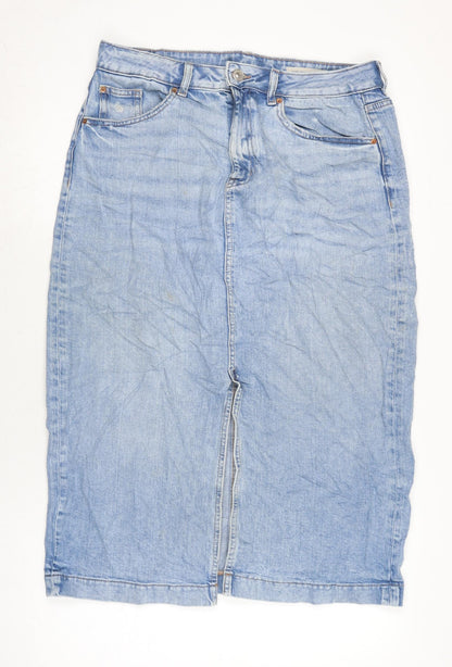 Marks and Spencer Womens Blue Cotton Straight & Pencil Skirt Size 12 Zip