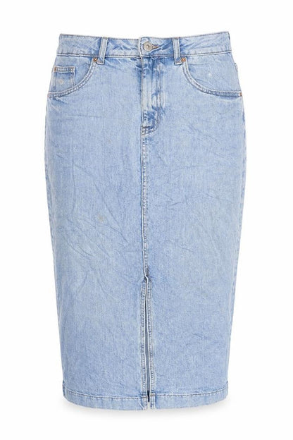 Marks & Spencer Womens Blue Cotton Straight & Pencil Skirt Size 12 Zip