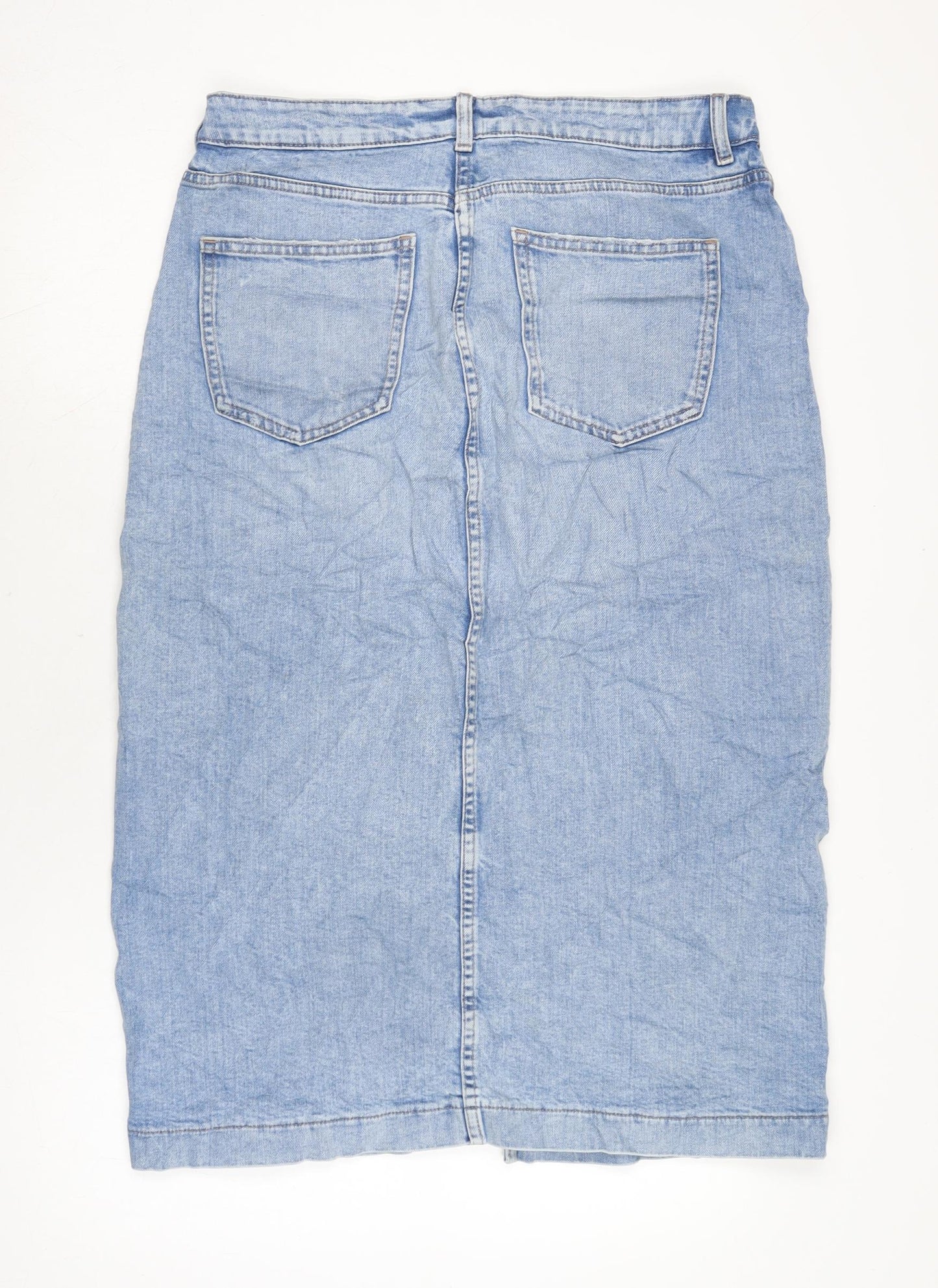 Marks and Spencer Womens Blue Cotton Straight & Pencil Skirt Size 12 Zip