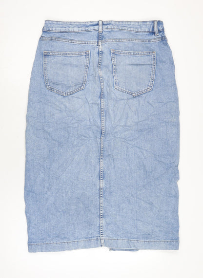 Marks and Spencer Womens Blue Cotton Straight & Pencil Skirt Size 12 Zip